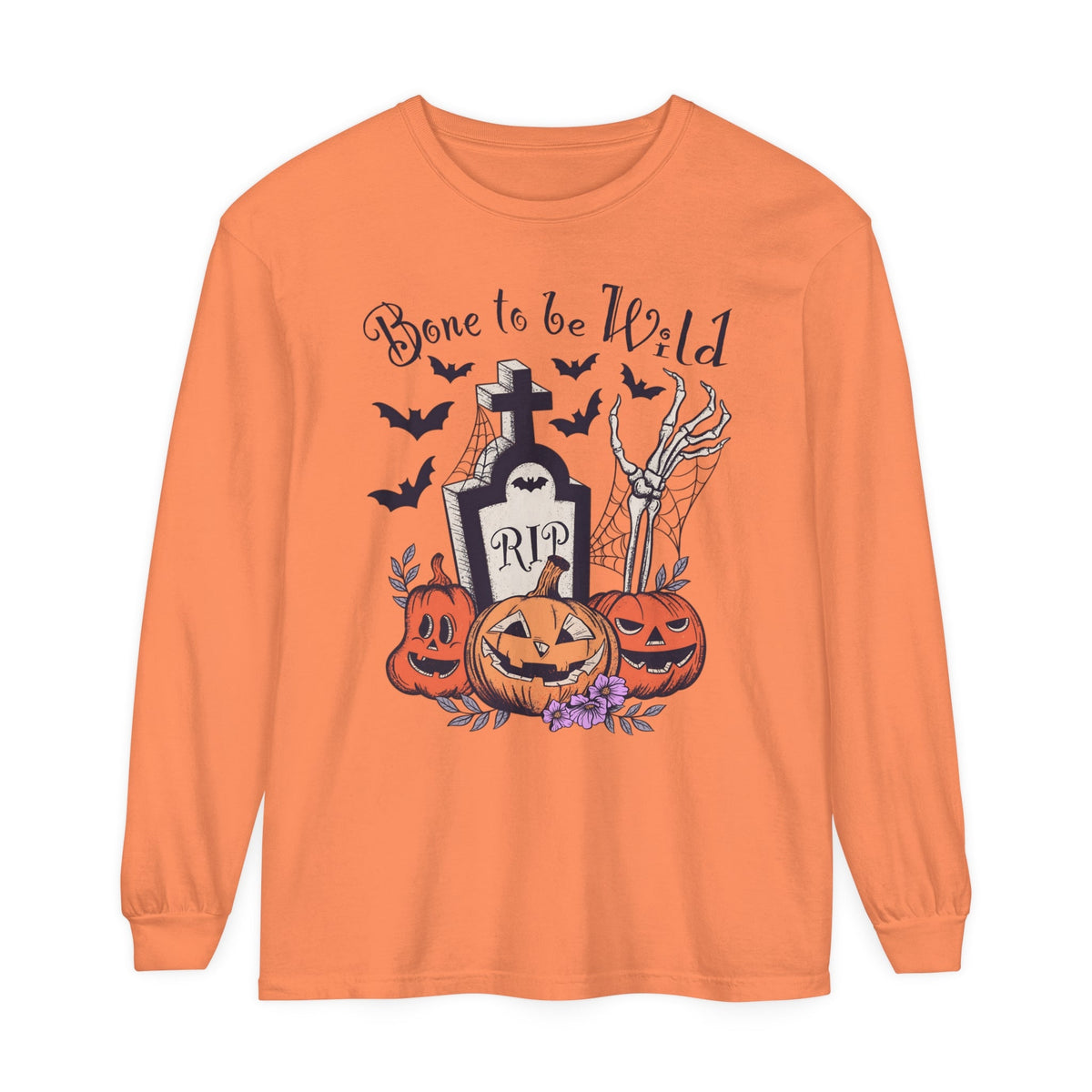 Bone To Be Wild - Funny Skeleton Pumpkin Graveyard Halloween Long Sleeve T-Shirt