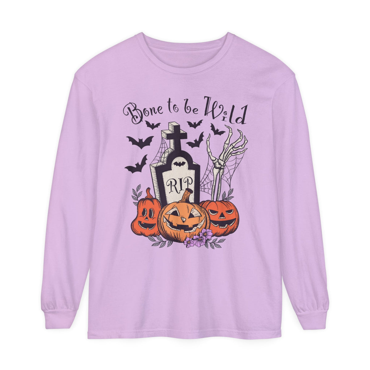 Bone To Be Wild - Funny Skeleton Pumpkin Graveyard Halloween Long Sleeve T-Shirt