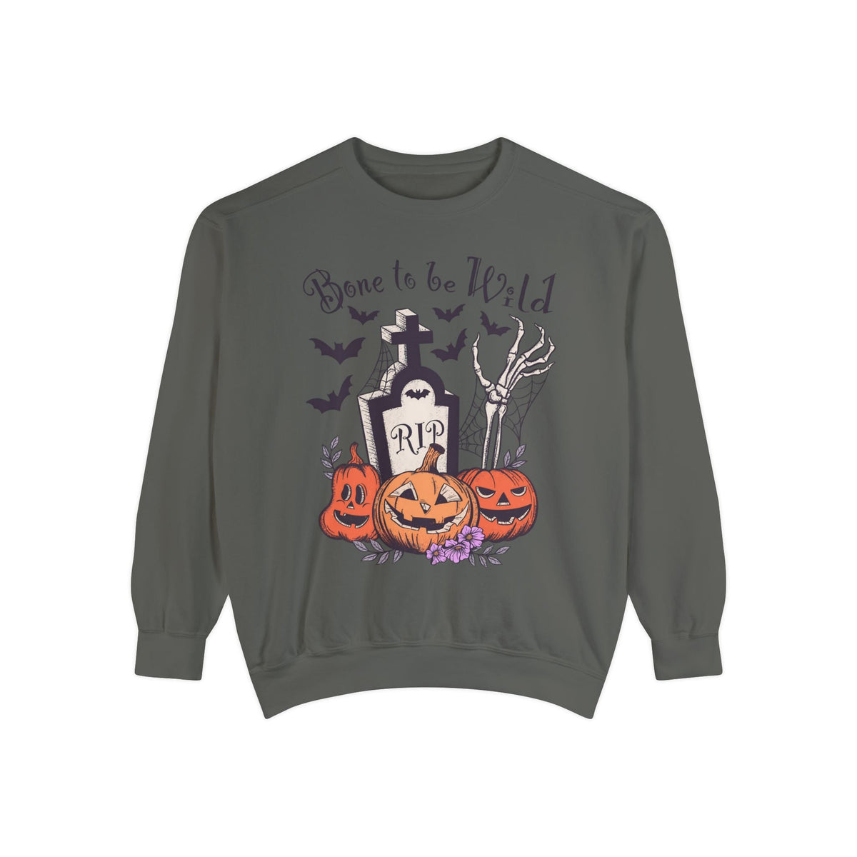 Bone To Be Wild - Funny Skeleton Pumpkin Graveyard Halloween Sweatshirt