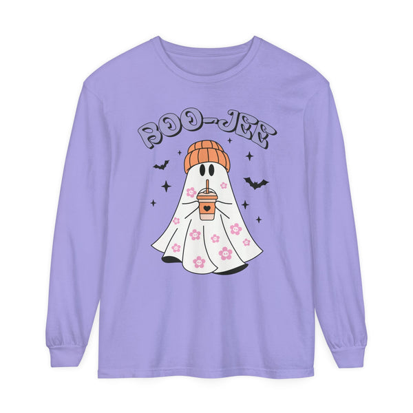 Boo-Jee Ghost Halloween Long Sleeve T-Shirt - Trendy Coffee Lover Ghost Graphic Tee