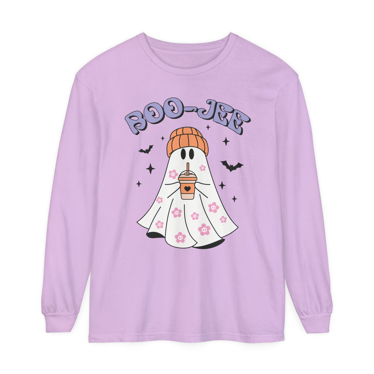 Boo-Jee Ghost Halloween Long Sleeve T-Shirt - Trendy Coffee Lover Ghost Graphic Tee