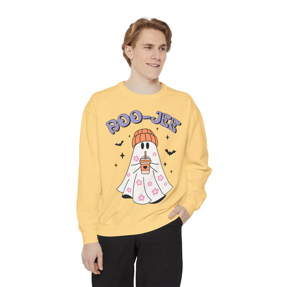 Boo-Jee Ghost Halloween Sweatshirt - Trendy Coffee Lover Ghost Graphic Sweater