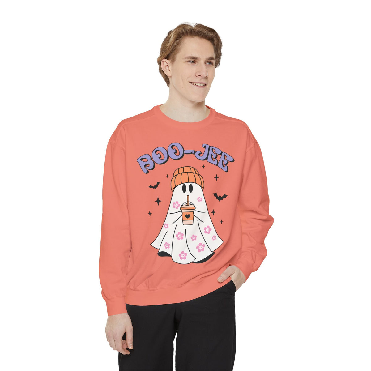 Boo-Jee Ghost Halloween Sweatshirt - Trendy Coffee Lover Ghost Graphic Sweater