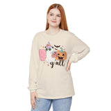 Boo Y'all Ghost Halloween Long Sleeve T-Shirt - Cute Ghost and Pumpkin Southern Halloween Tee