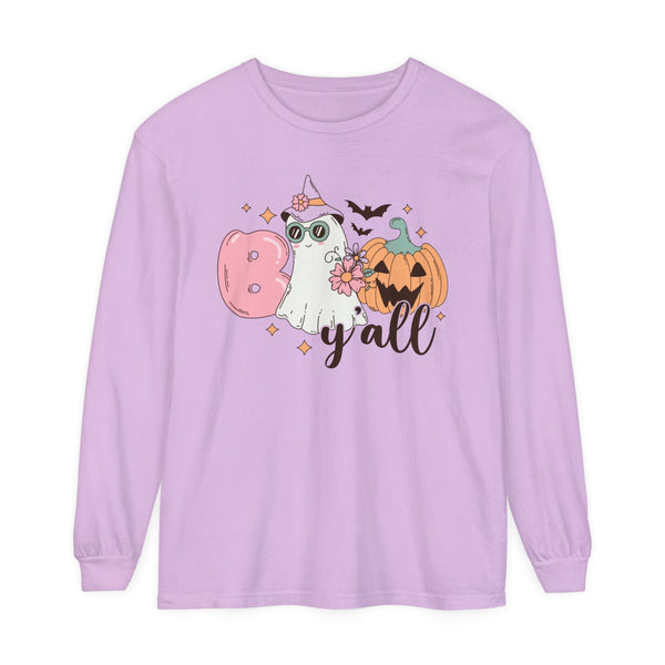 Boo Y'all Ghost Halloween Long Sleeve T-Shirt - Cute Ghost and Pumpkin Southern Halloween Tee