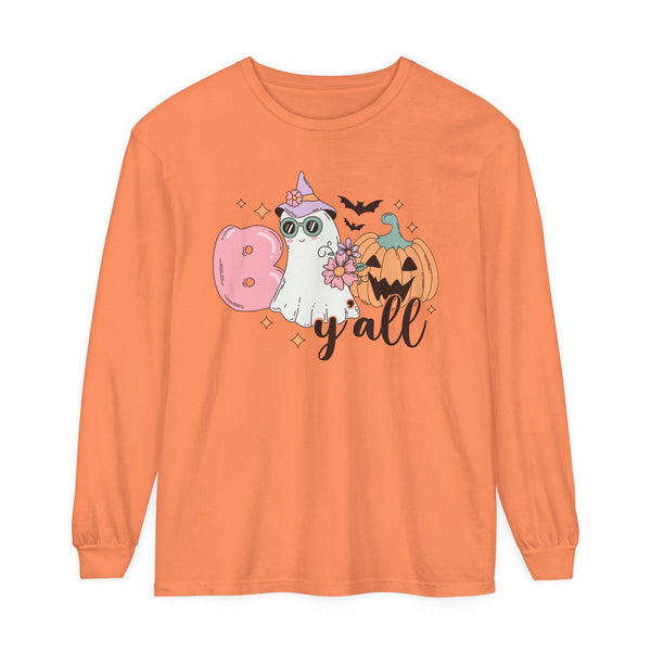 Boo Y'all Ghost Halloween Long Sleeve T-Shirt - Cute Ghost and Pumpkin Southern Halloween Tee