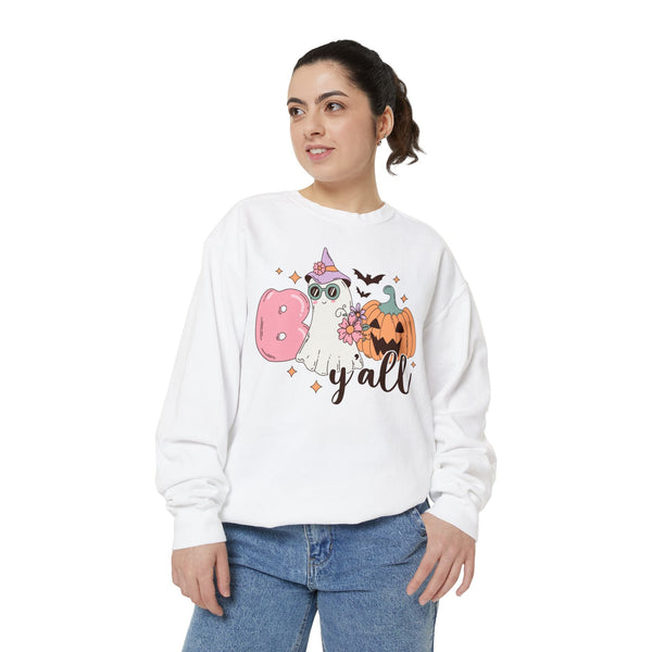 Boo Y'all Ghost Halloween Sweatshirt - Cute Ghost and Pumpkin Southern Halloween Sweater