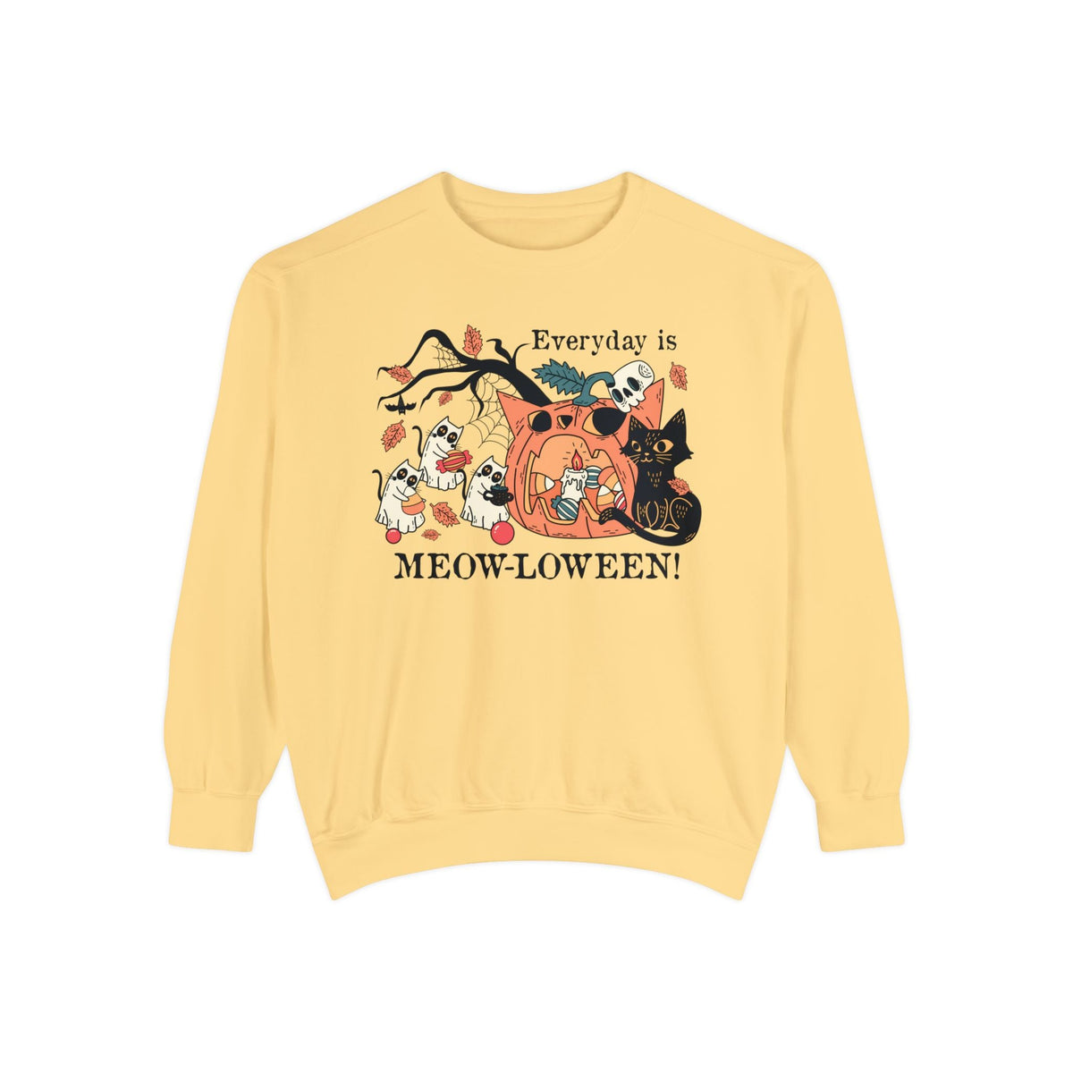 Candy Party Halloween Sweatshirt - Ghosts & Pumpkins with Treats Graphic Sweater