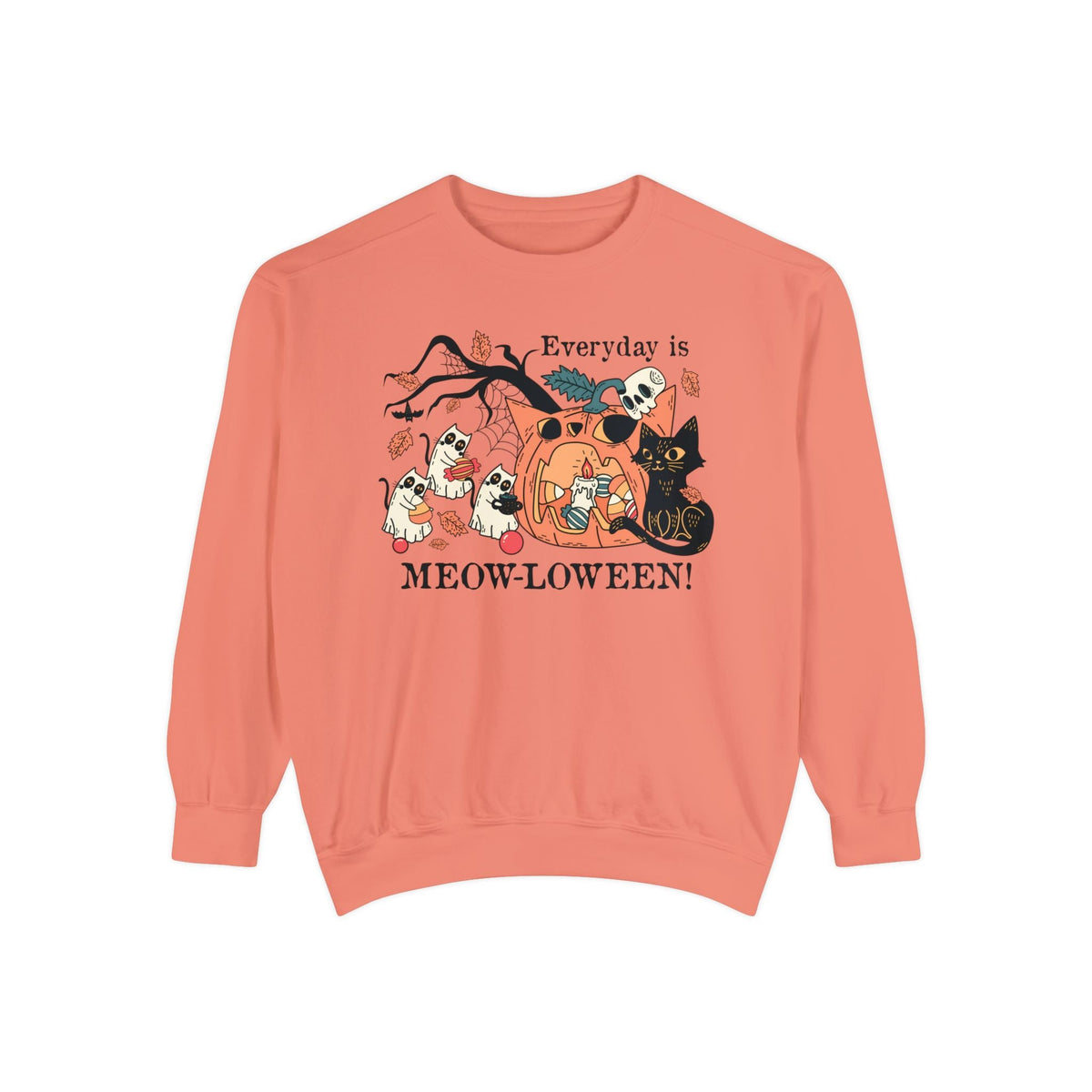 Candy Party Halloween Sweatshirt - Ghosts & Pumpkins with Treats Graphic Sweater