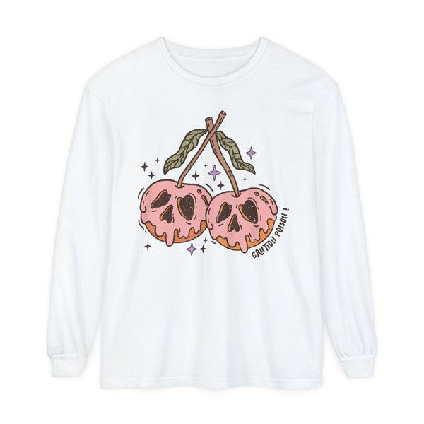 Caution Poison Halloween Long Sleeve T-Shirt - Pink Poison Apples Graphic Tee