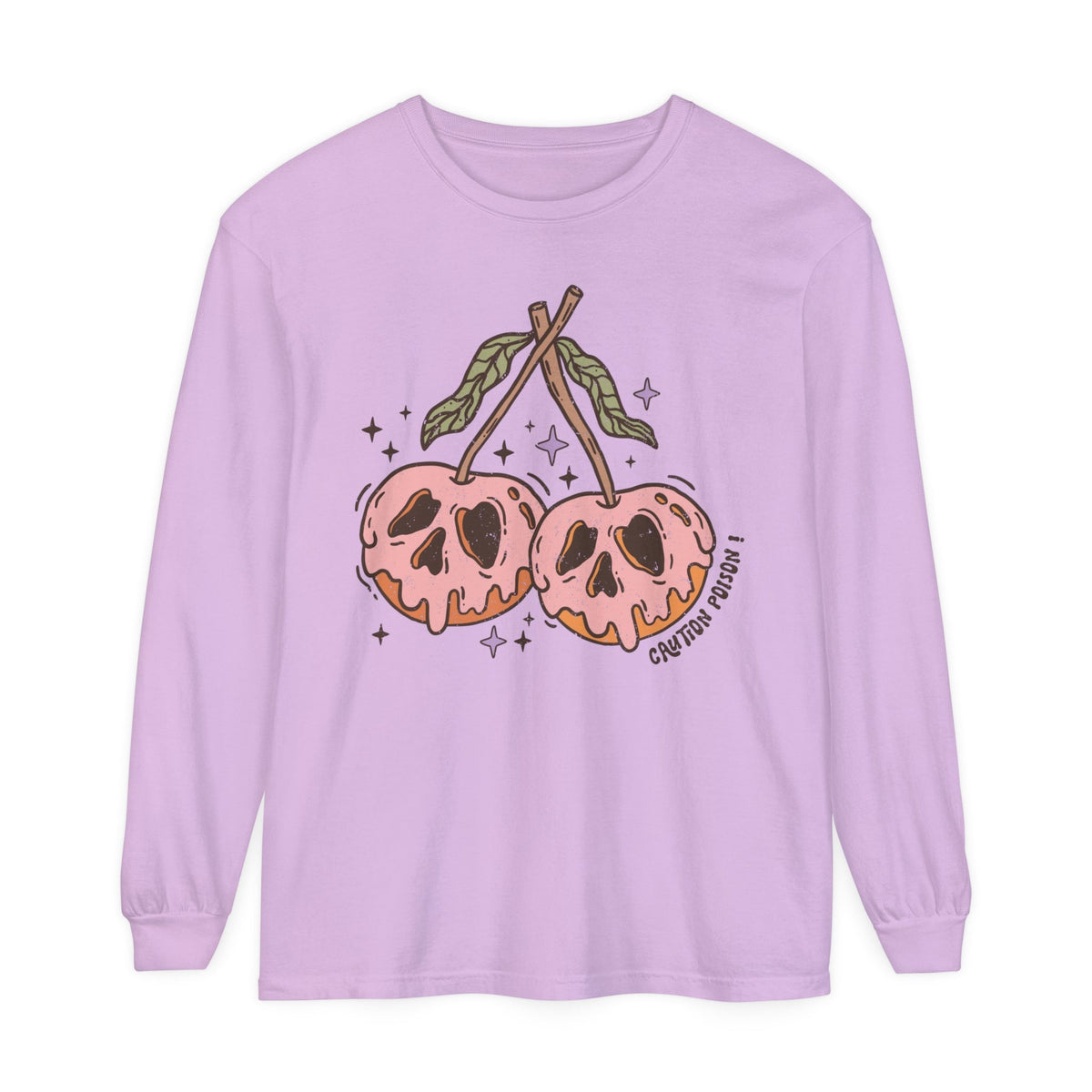 Caution Poison Halloween Long Sleeve T-Shirt - Pink Poison Apples Graphic Tee