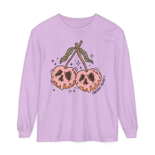 Caution Poison Halloween Long Sleeve T-Shirt - Pink Poison Apples Graphic Tee