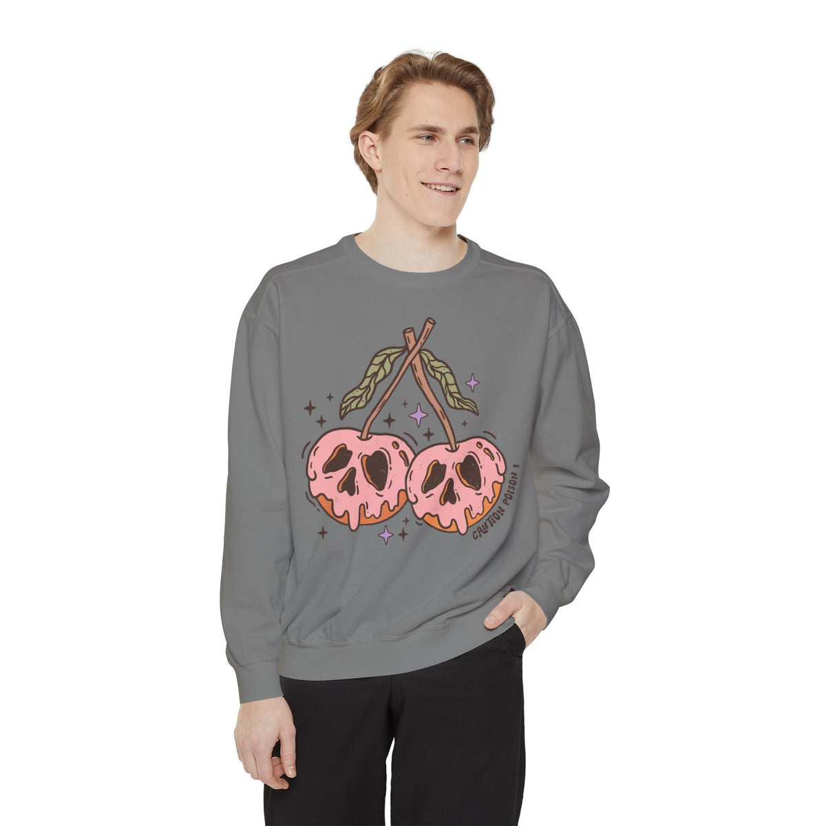 Caution Poison Halloween Sweatshirt - Pink Poison Apples Graphic Sweater