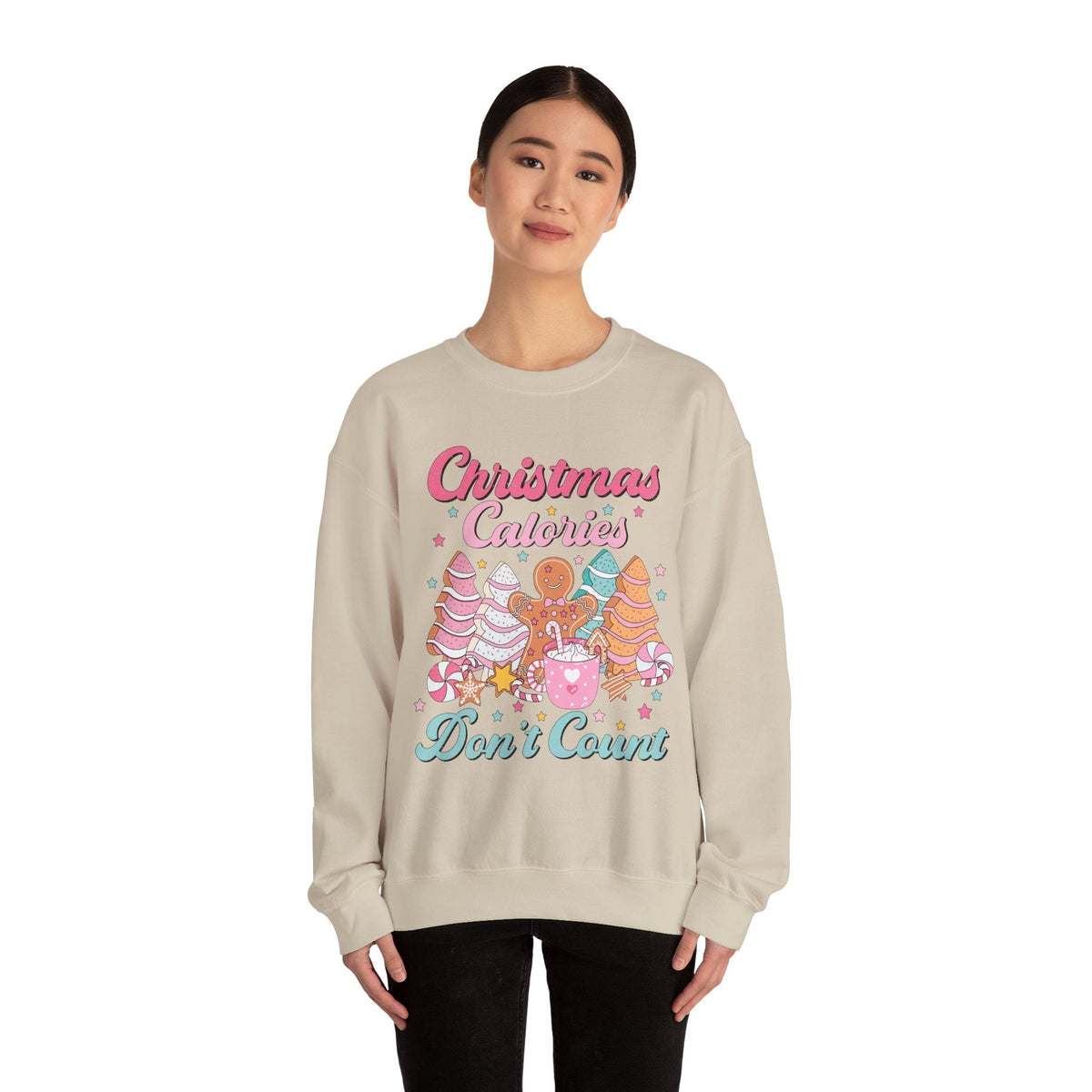 Christmas Calories Don't Count Crewneck Sweatshirt - Fun Gingerbread & Treats Christmas Sweater