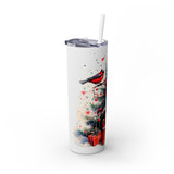 Christmas Cardinal Tumbler - Red Bird Perched on a Holiday Tree with Ribbons