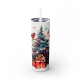 Christmas Cardinal Tumbler - Red Bird Perched on a Holiday Tree with Ribbons