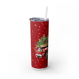 Christmas Holiday Tumbler - Red Pickup Truck with Snow and Poinsettia Design, Perfect Christmas Gift