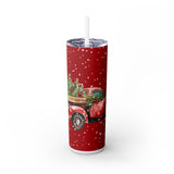 Christmas Holiday Tumbler - Red Pickup Truck with Snow and Poinsettia Design, Perfect Christmas Gift