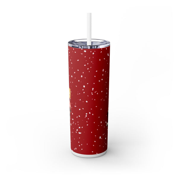 Christmas Travel Tumbler - Red Pickup Truck with Snow and Holiday Trees, Seasonal Gift