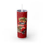 Christmas Travel Tumbler - Red Pickup Truck with Snow and Holiday Trees, Seasonal Gift