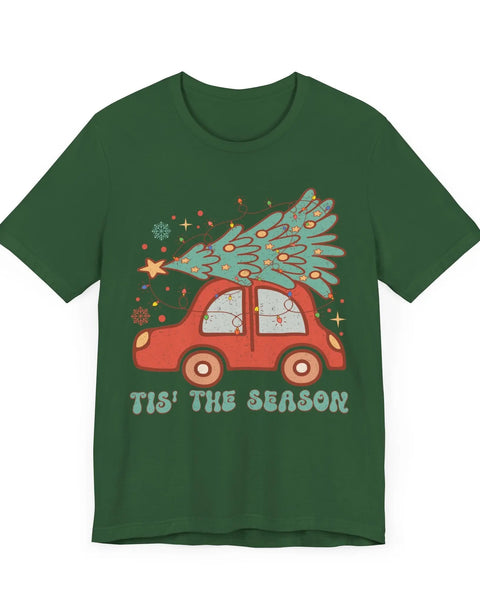Christmas Tree On The Car T Shirt Tis The Season Holiday Graphic Tee