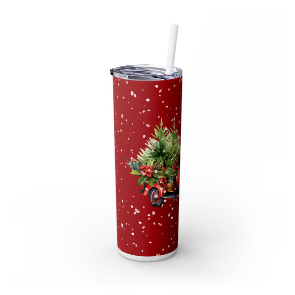 Christmas Tree Tumbler - Red Truck with Snow, Perfect for Winter Holidays and Gift Giving