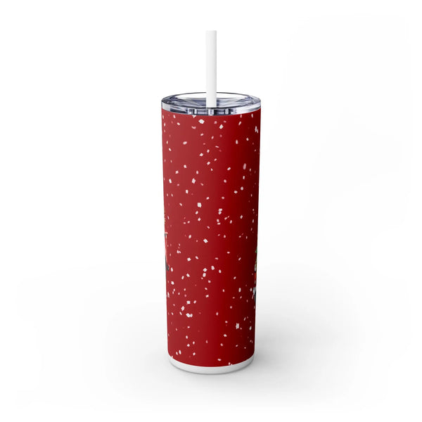 Christmas Tumblers - Vintage Red Pickup Truck with Christmas Tree and Snowflakes for Holiday Cheer