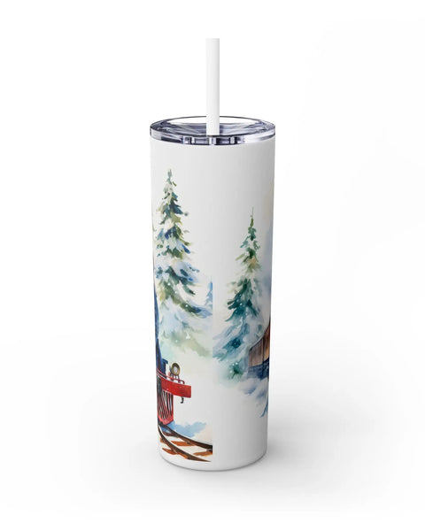 Classic Christmas Red Train Skinny 20oz Tumbler Snowy Holiday Journey