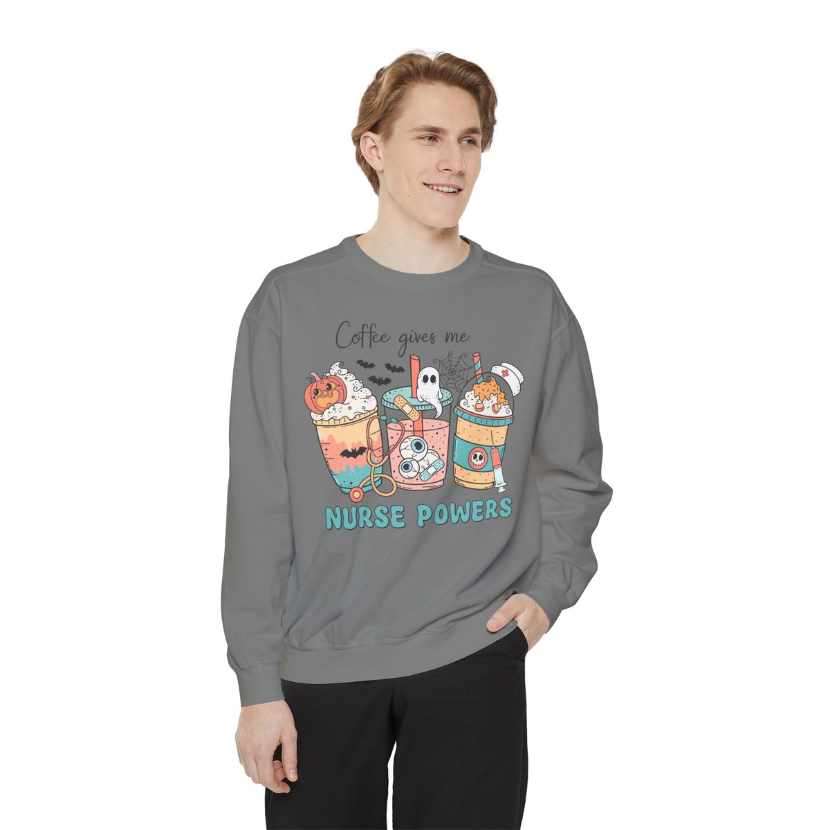 Coffee Gives Me Nurse Powers Halloween Sweatshirt - Spooky Nurse Life Sweater