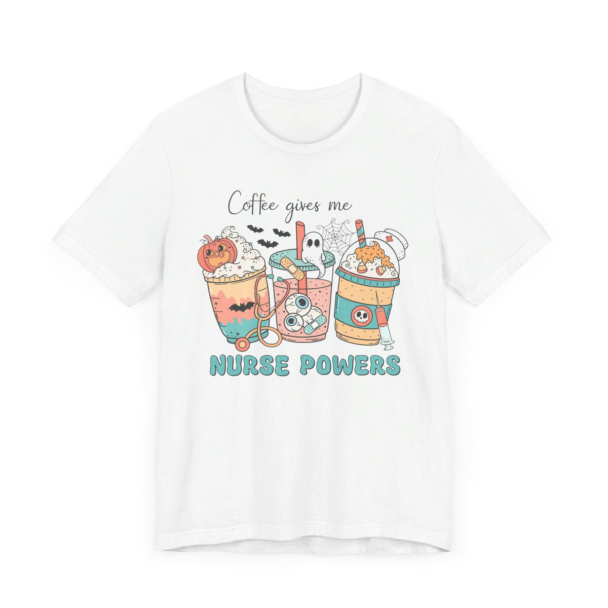 Coffee Gives Me Nurse Powers Halloween T-Shirt - Spooky Nurse Life Tee