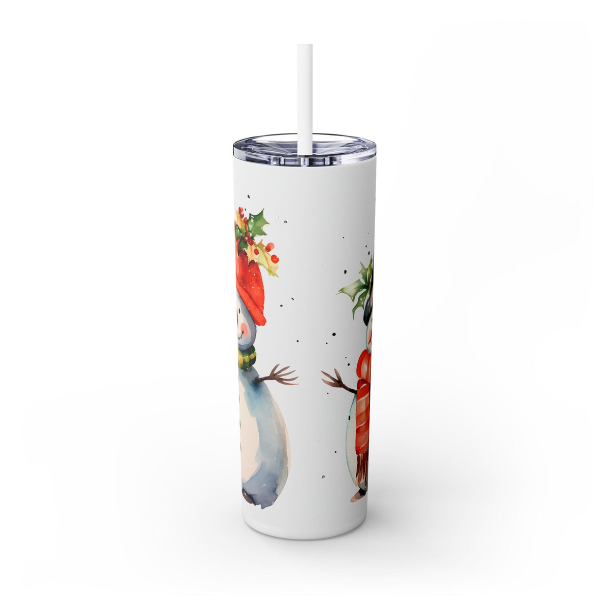 Colorful Snowmen Christmas Tumbler - Holiday Scene with Snowmen and Bright Scarves