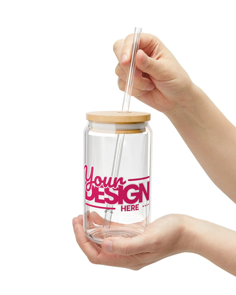 Personalized 16oz Sipper Glass Drinkware With Bamboo Lid