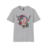 Cow Skull - 4th of July shirt, USA flag shirt, Red white blue tee, Patriotic - t-shirt, American pride tee