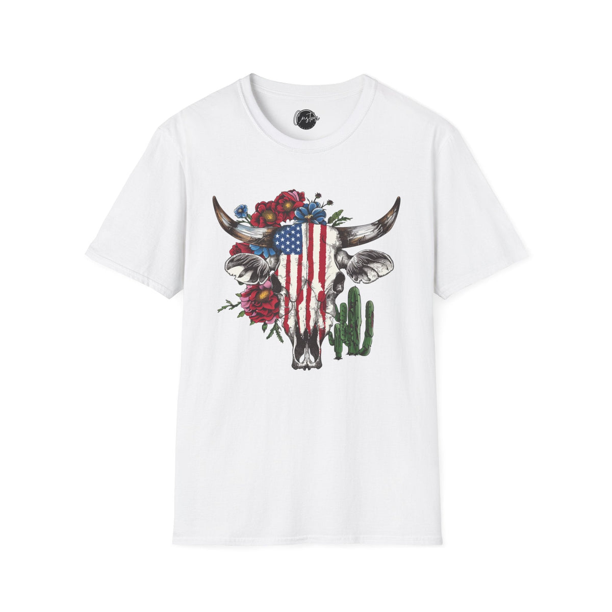 Cow Skull - 4th of July shirt, USA flag shirt, Red white blue tee, Patriotic - t-shirt, American pride tee