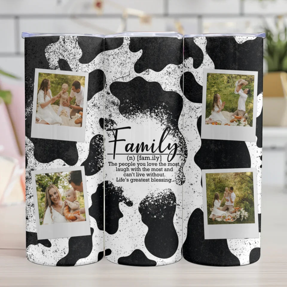 Custom Family Cow Print Tumbler - Personalized Photo Collage Gift for Loved Ones - Unique Family Keepsake Cup