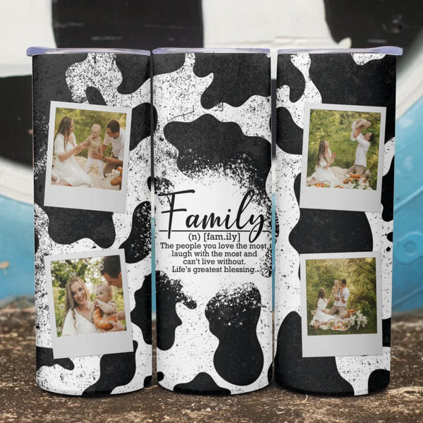 Custom Family Cow Print Tumbler - Personalized Photo Collage Gift for Loved Ones - Unique Family Keepsake Cup