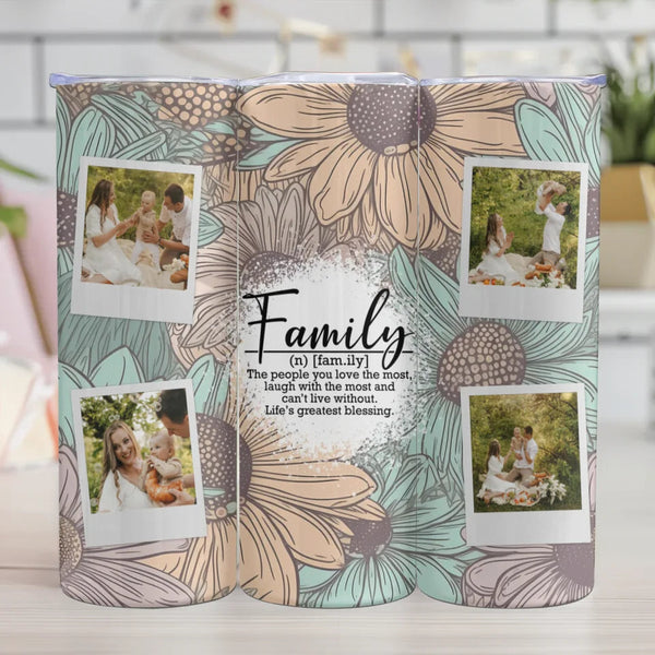 Custom Family Photo Tumbler - Personalized Floral Design Gift, Family Definition Cup, Keepsake for Loved Ones, Unique