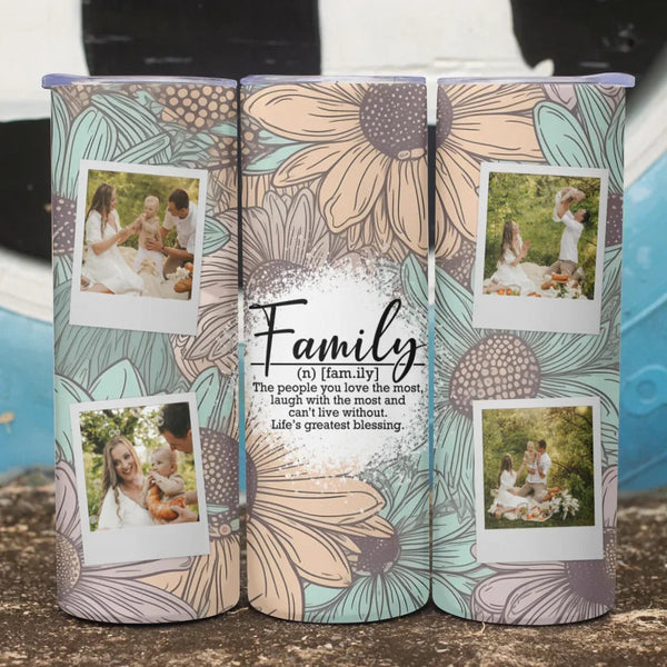 Custom Family Photo Tumbler - Personalized Floral Design Gift, Family Definition Cup, Keepsake for Loved Ones, Unique