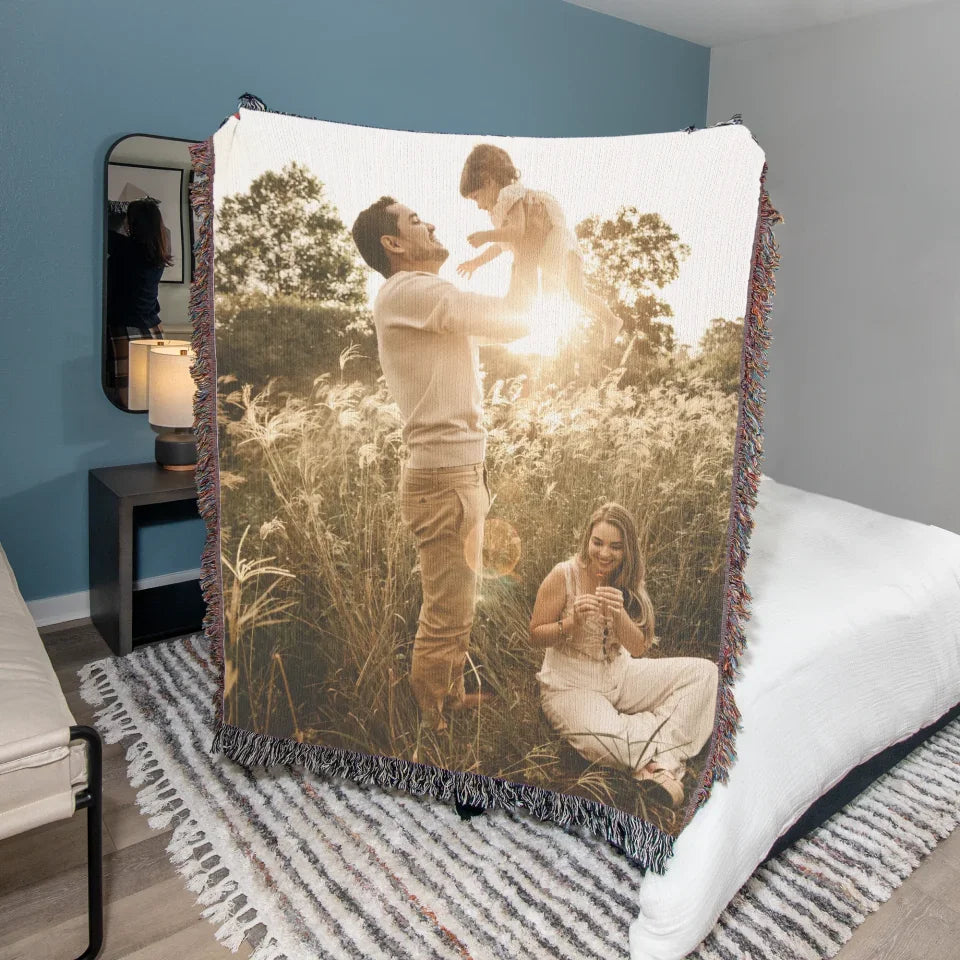 Custom Woven Photo Blanket - Personalized Picture Throw, High-Quality Keepsake Gift for Family & Loved Ones