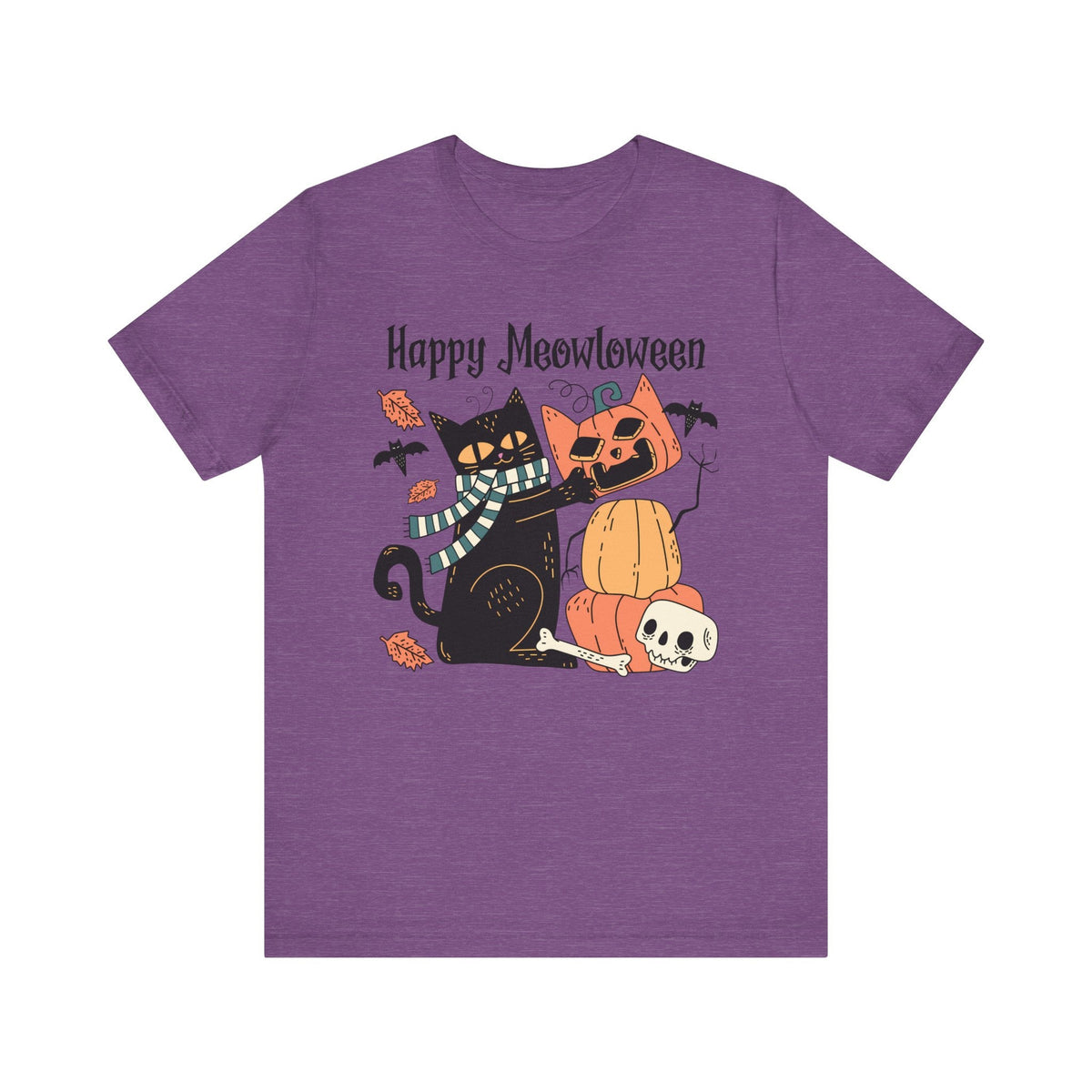 Cute Black Cat Halloween Shirt - Pumpkin Stack & Scarf Cozy Cat Graphic Tee