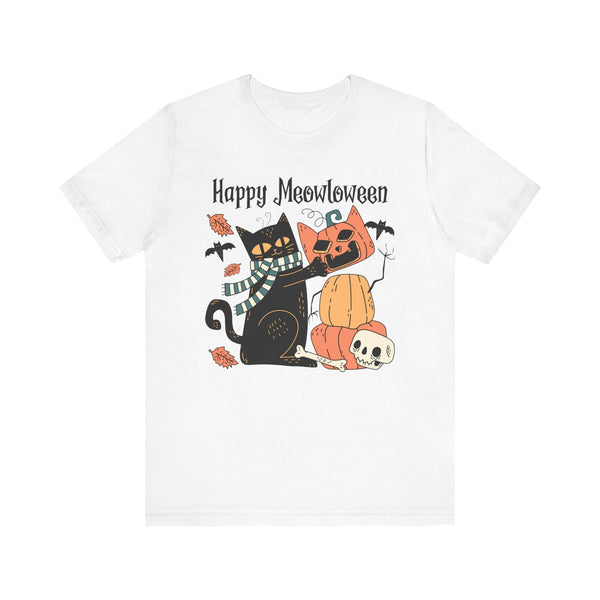 Cute Black Cat Halloween Shirt - Pumpkin Stack & Scarf Cozy Cat Graphic Tee