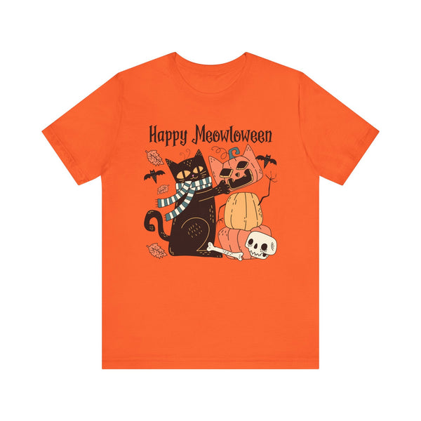 Cute Black Cat Halloween Shirt - Pumpkin Stack & Scarf Cozy Cat Graphic Tee