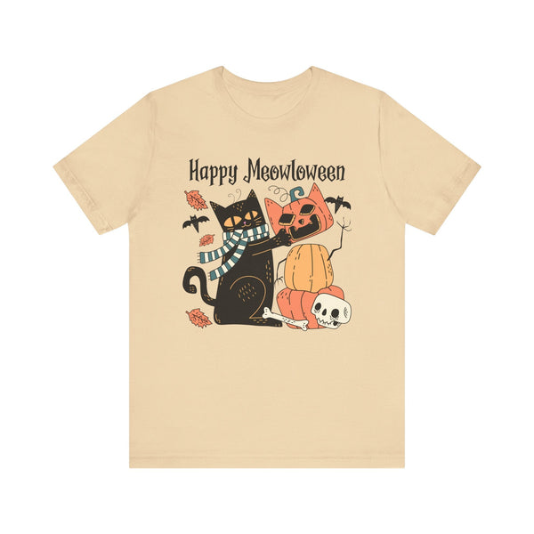 Cute Black Cat Halloween Shirt - Pumpkin Stack & Scarf Cozy Cat Graphic Tee