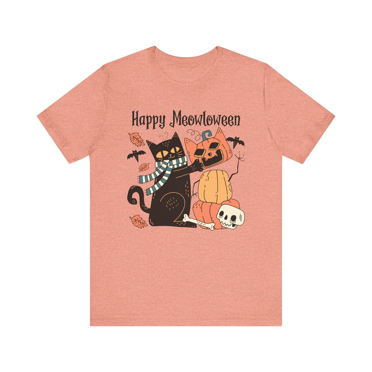 Cute Black Cat Halloween Shirt - Pumpkin Stack & Scarf Cozy Cat Graphic Tee