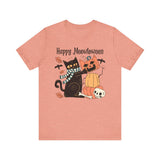 Cute Black Cat Halloween Shirt - Pumpkin Stack & Scarf Cozy Cat Graphic Tee