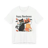 Cute Black Cat Halloween Shirt - Pumpkin Stack & Scarf Cozy Cat Graphic Tee