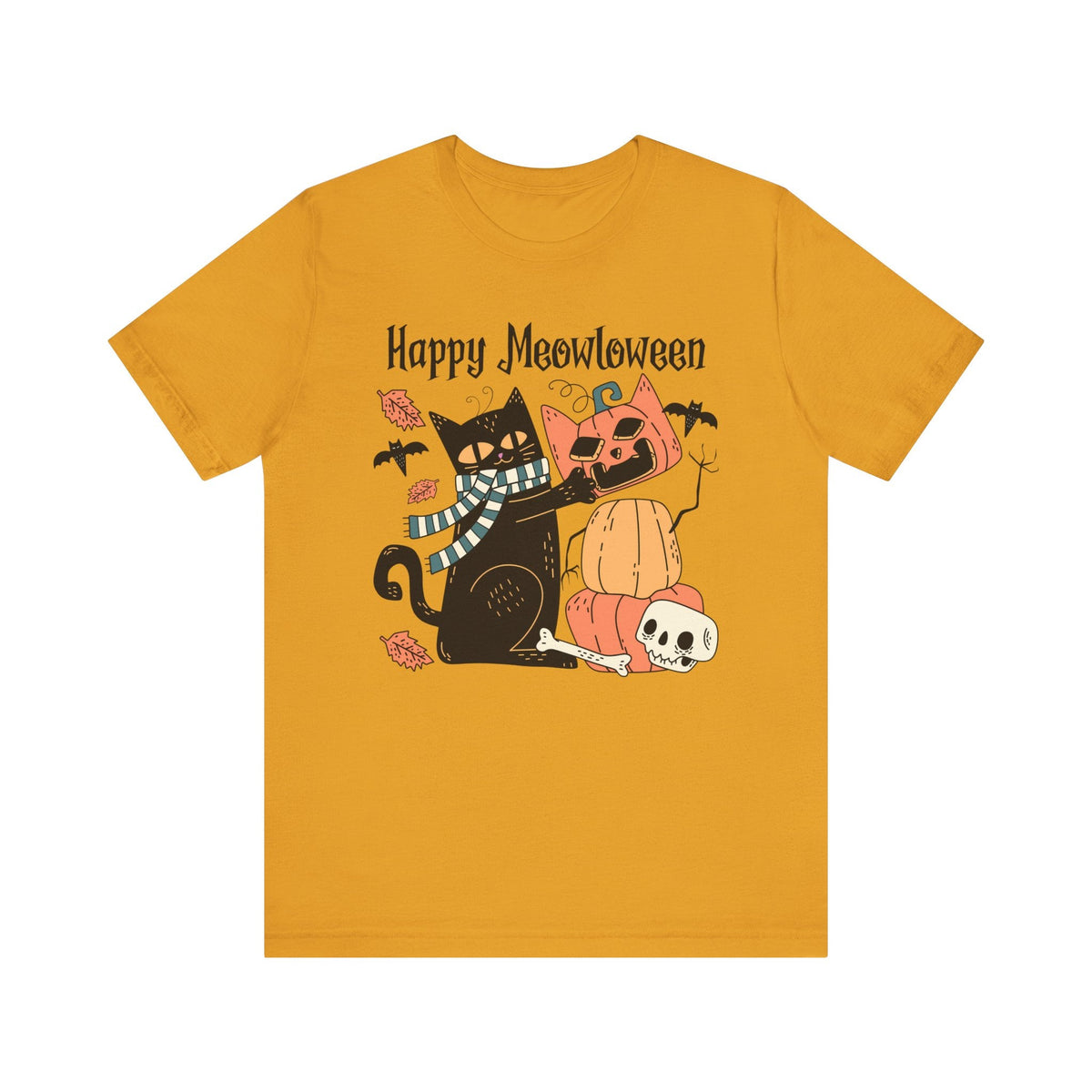 Cute Black Cat Halloween Shirt - Pumpkin Stack & Scarf Cozy Cat Graphic Tee