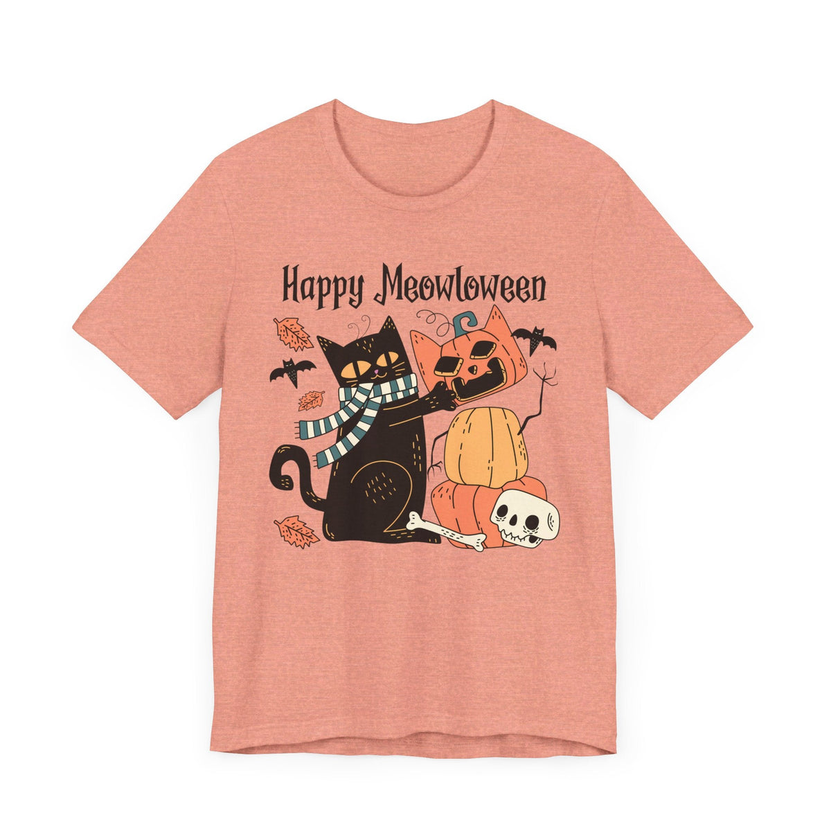 Cute Black Cat Halloween Shirt - Pumpkin Stack & Scarf Cozy Cat Graphic Tee