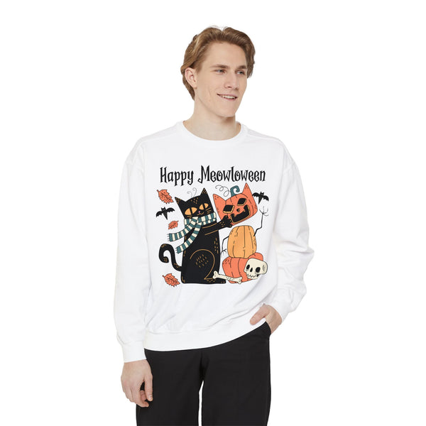 Cute Black Cat Halloween Sweatshirt - Pumpkin Stack & Scarf Cozy Cat Graphic Sweater