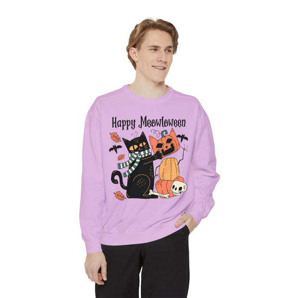 Cute Black Cat Halloween Sweatshirt - Pumpkin Stack & Scarf Cozy Cat Graphic Sweater